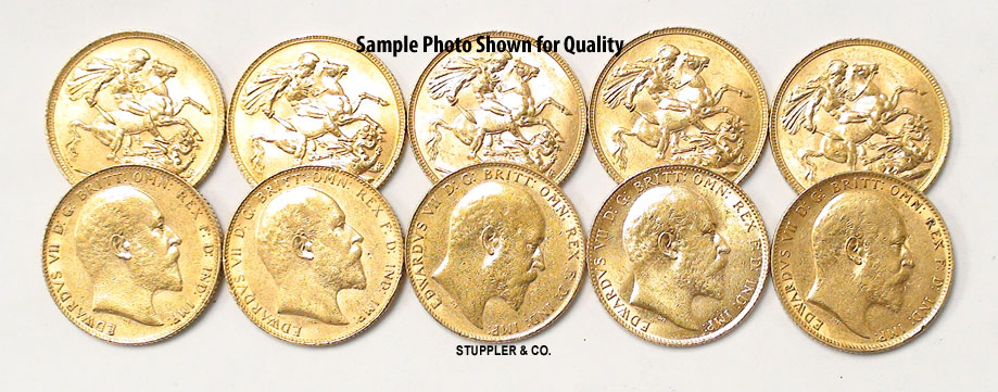 10 BRITISH KING EDWARD PRE 1933 BU GOLD SOVEREIGN COINS  