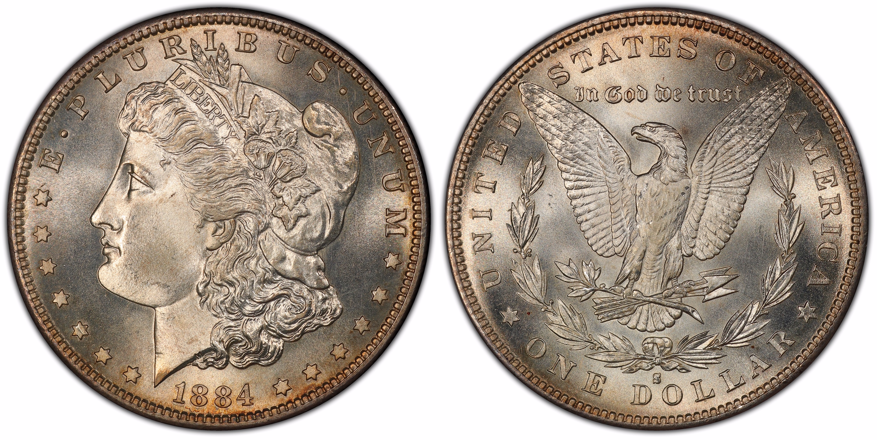 Previously part of the famous Jack Lee Collection, this 1884-S Morgan graded PCGS MS67 CAC is part of The Illinois Set, now the all-time finest Morgan dollars in five PCGS Set Registry categories. (Photo courtesy of Professional Coin Grading Service www.PCGS.com.)