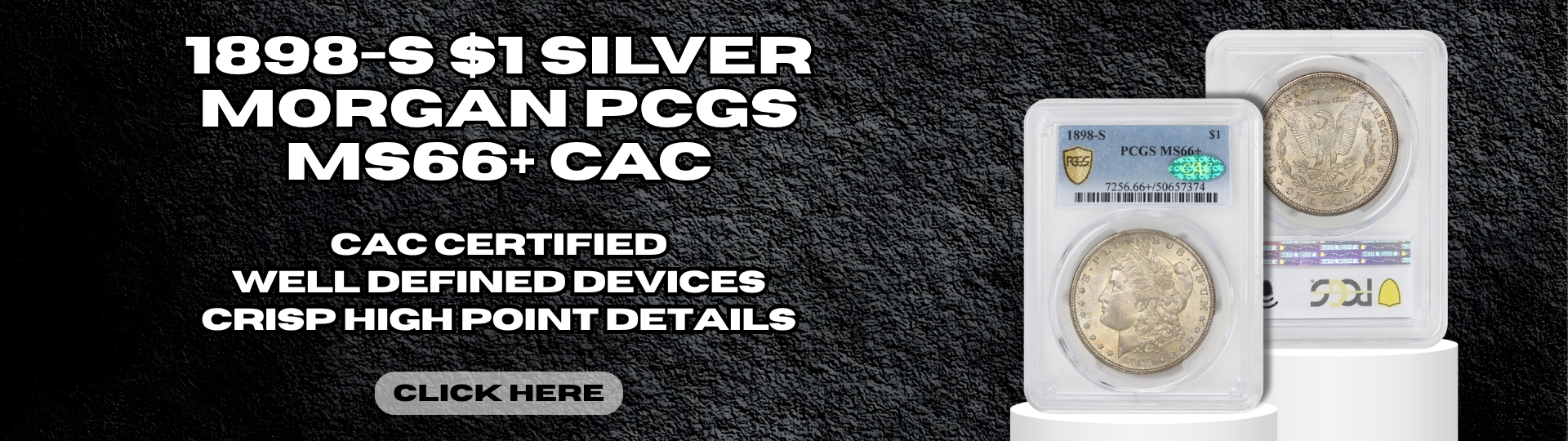 eighteen ninety five - s silver morgan dollar graded M S sixty six plus by P C G S  C A C