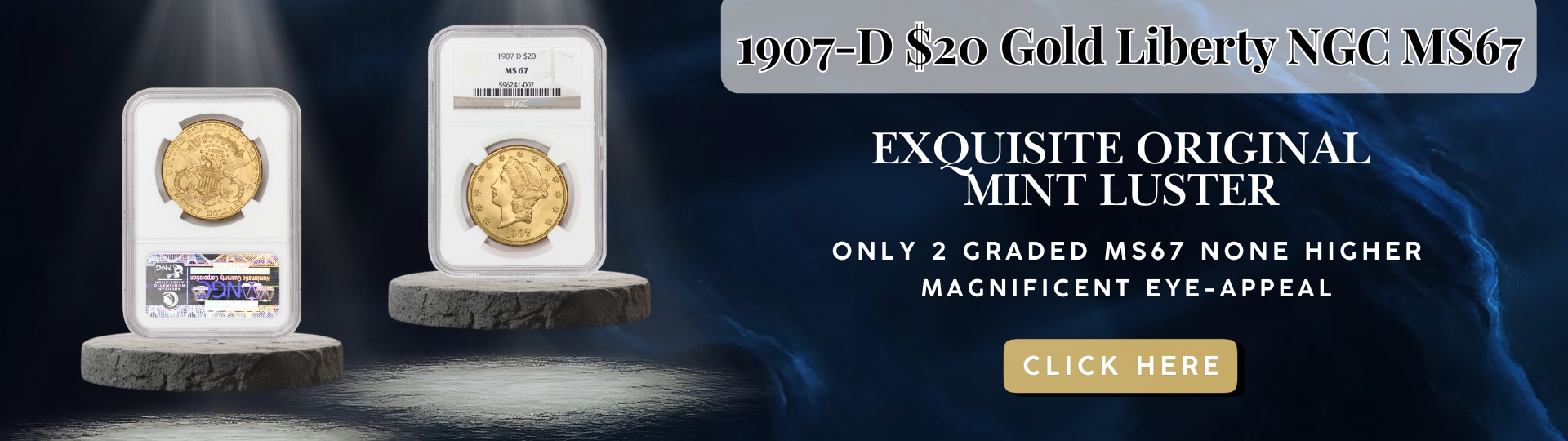 Nineteen Hundred Seven D Gold Liberty Double Eagle Graded M S Sixty Seven By N G C