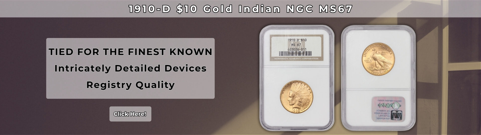 Nineteen Ten D ten dollar Gold Indian Head Eagle graded M S sixty seven by N G C