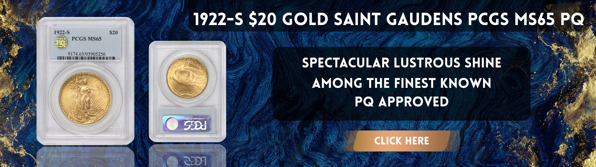 Nineteen Hundred Twenty two Gold Saint Gaudens Double Eagle Graded M S Sixty Five By P C G S P Q