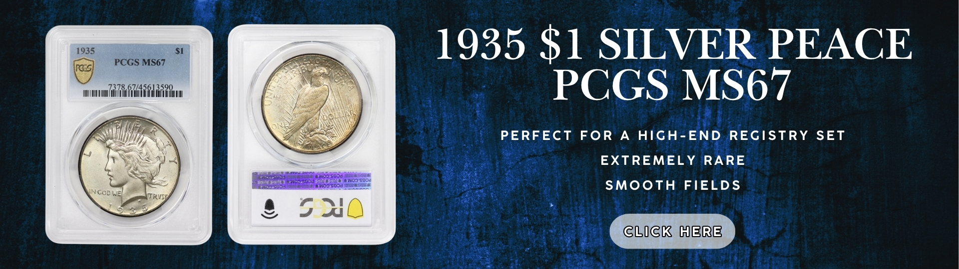 nineteen hundred thirty five silver peace dollar graded M S sixty seven by P C G S
