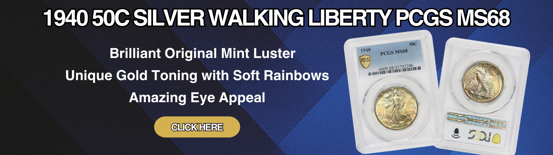 Nineteen Hundred Forty Silver Walking Liberty Half Dollar Graded M S Sixty Eight By P C G S