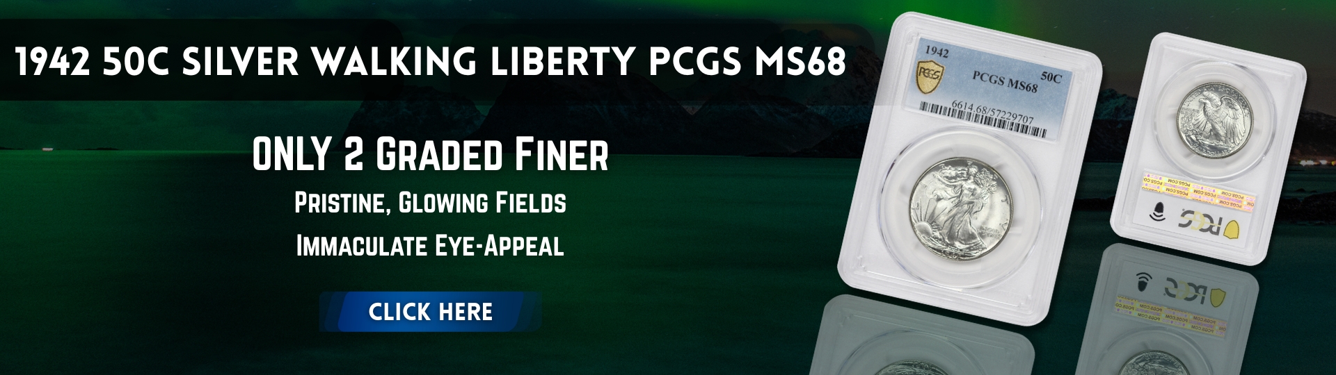 Nineteen Hundred Forty Two Silver Walking Liberty Half Dollar Graded M S Sixty Eight By P C G S