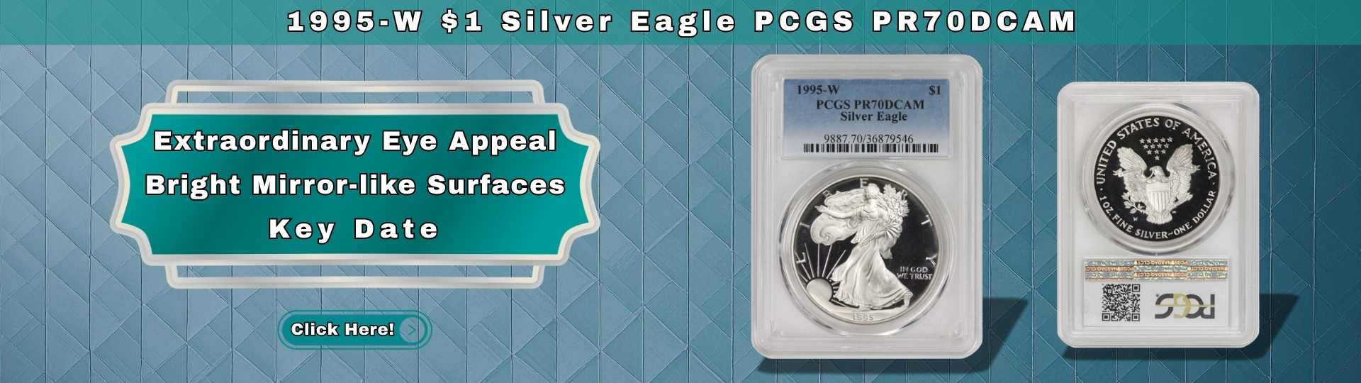 Nineteen Ninety five W one dollar Silver Eagle graded P R seventy D C A M by P C G S