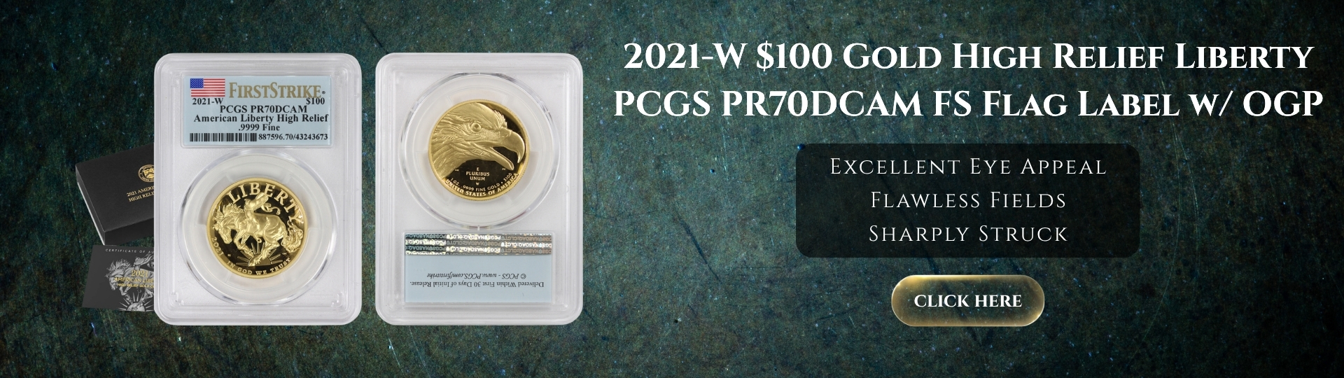 two thousand twenty one - w gold high relief liberty graded P R seventy deep cameo by P C G S FS flag label ogp