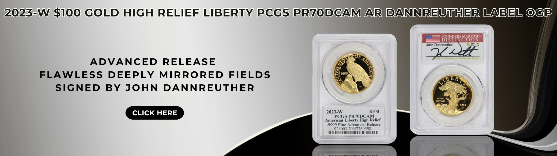 two thousand twenty three - w one hundred dollar gold high relief liberty graded P R seventy deep cameo advance releases by P C G S dannreuther label O G P