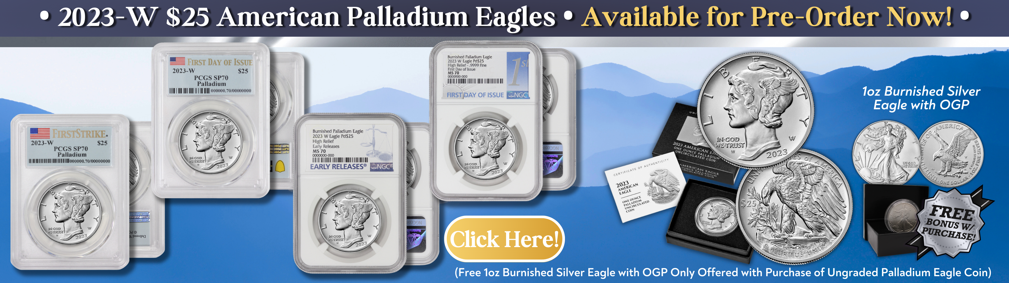 Two Thousand Thwenty-Three- W Twenty-Five Dollar American Palladium Eagles Banner