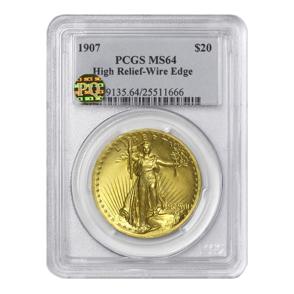 US $20 Saint Gaudens 1907 PCGS MS64 High Relief Wire Edge PQ