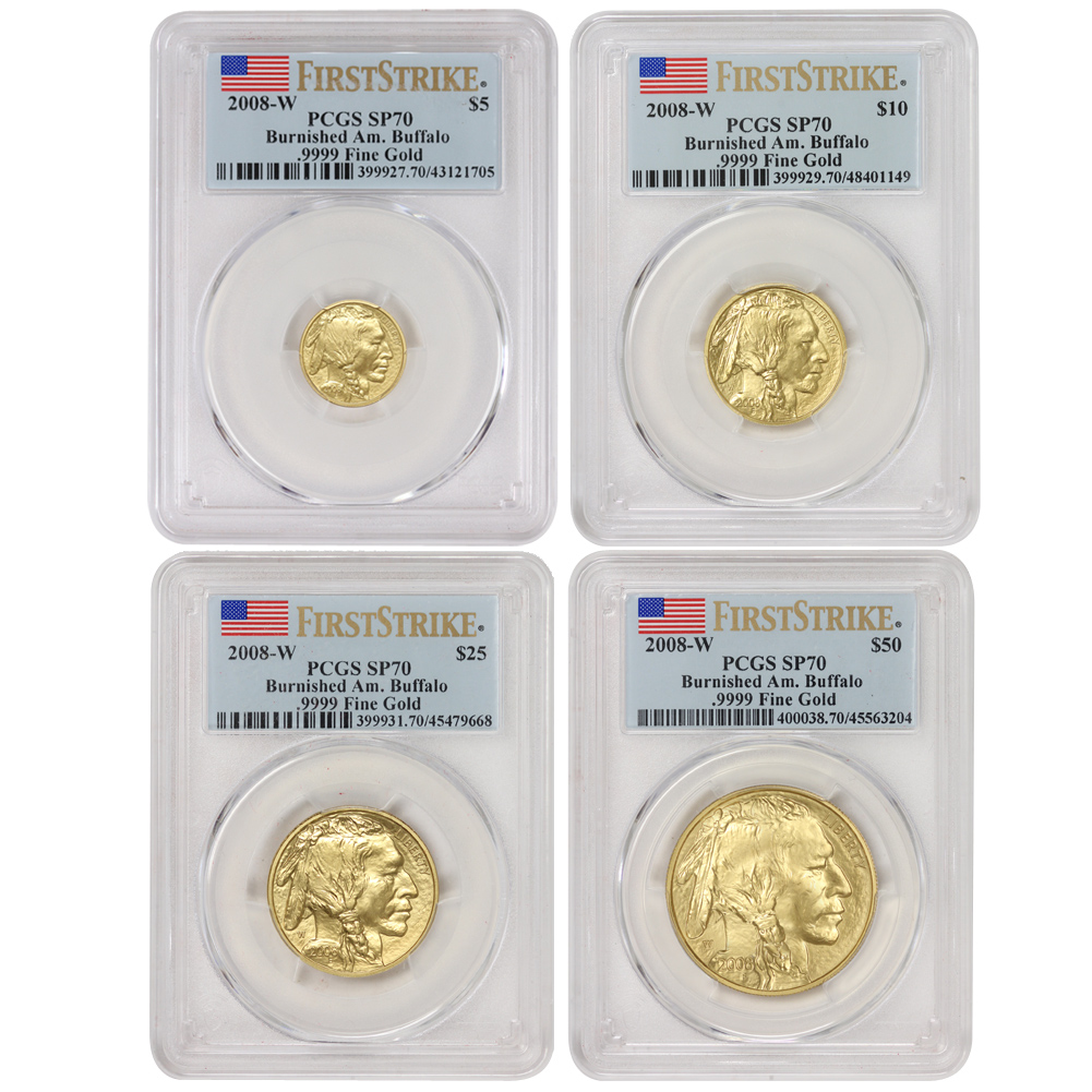 Set of 4 2008-W Gold Buffalo PCGS SP70 FS Flag