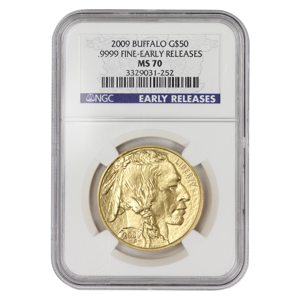 政五郎　額 2009 $50 Gold Buffalo NGC MS70 ER Blue Label