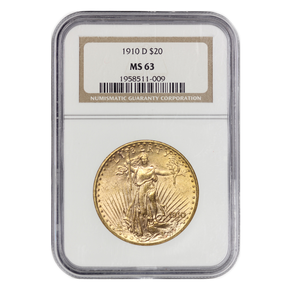 1910-D $20 Saint Gaudens NGC MS63