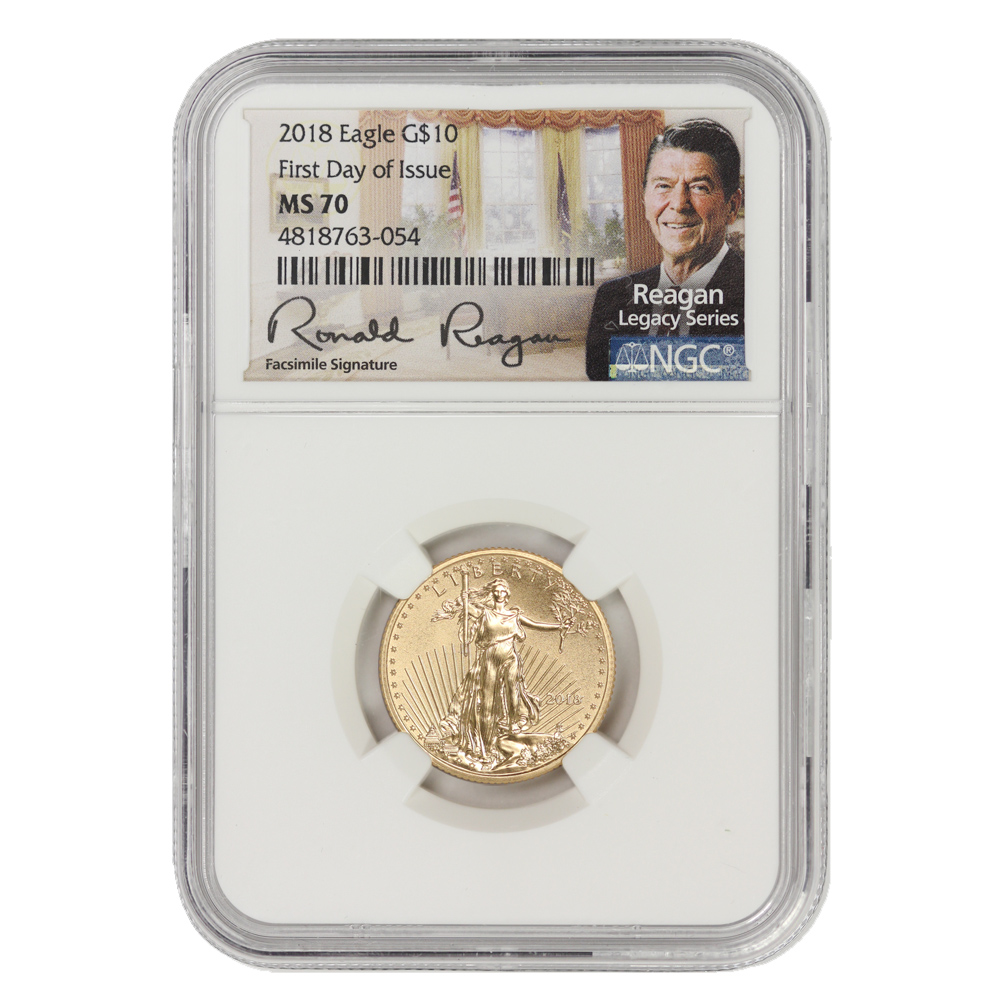 2018 $10 Gold Eagle NGC MS70 FDOI Reagan Label