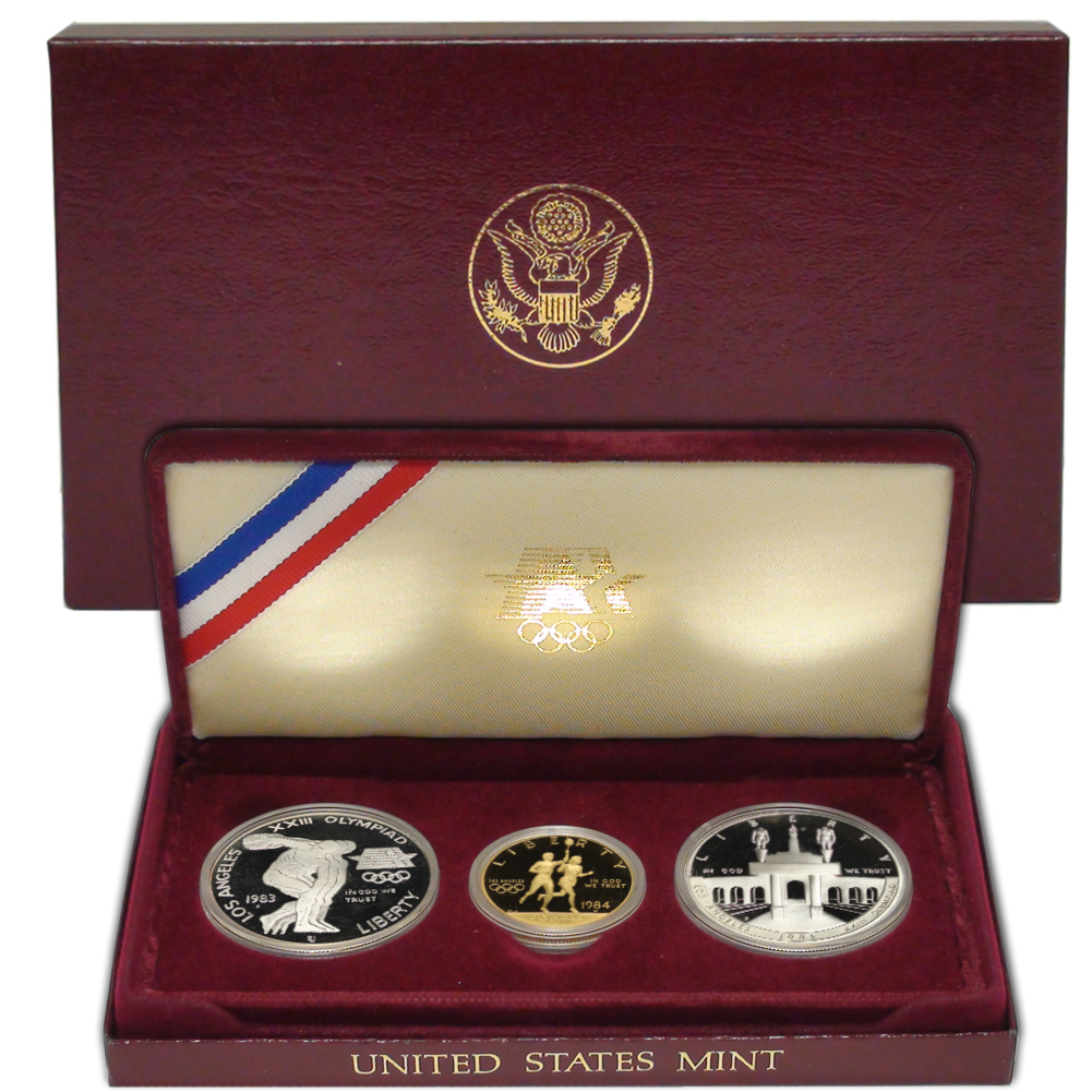 Set of 3 1983-1984 Olympic Gold & Silver Commemorative Proof w