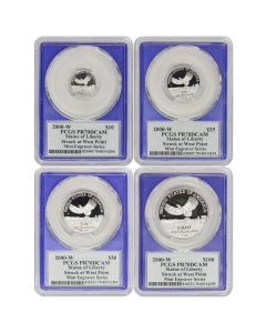Set of 4 2000-W Platinum Eagles PCGS PR70DCAM Struck at WP Mercanti Label Blue Core