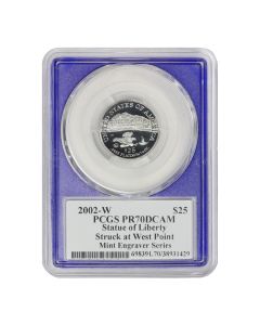 2002-W $25 Platinum Eagle PCGS PR70DCAM Mercanti Label Blue Core