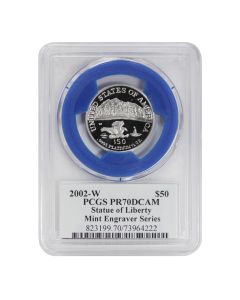 2002-W $50 Platinum Eagle PCGS PR70DCAM Mercanti Label