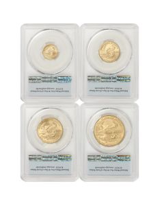 Set of 4 2005 Gold Eagles PCGS MS70 FS Flag Label Obverse
