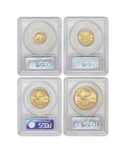Set of 4 2005 Gold Eagle PCGS MS70 FS Flag Label Obverse