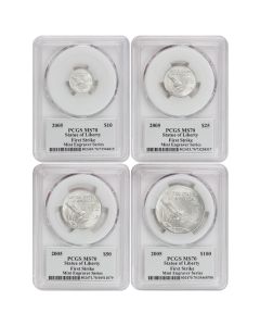 Set of 4 2005 Platinum Eagle PCGS MS70 FS Mercanti Label