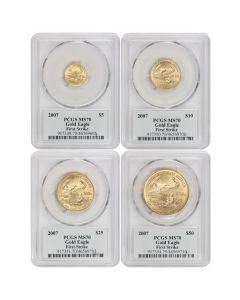 Set of 4 2007 Gold Eagle PCGS MS70 FS Mercanti Label