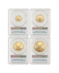 Set of 4 2007-W Gold Eagles PCGS SP70 FS Flag Label Obverse