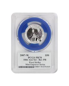 2007-W $50 Platinum Eagle PCGS Rev PR70 FS Mercanti Label Blue Gasket