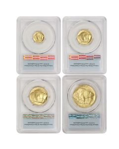 US Gold Buffalos 2008-W PCGS SP70 4 Coin Set First Strike Flag Label  Obverse
