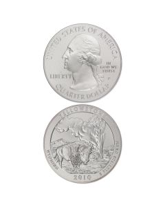 US 2010-P 5 oz $0.25 Silver America the Beautiful - Yellowstone National Park BU w/ Box & COA 