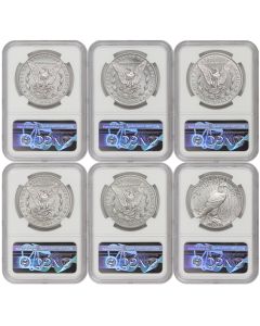 Set of 6 2021 Silver Morgan & Peace Dollars NGC MS70 FDOI w/OGP Obverse