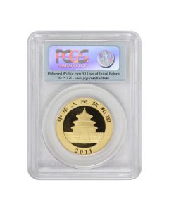 China 2011 Gold Panda 500 Yn PCGS MS70 FS Flag Label Obverse

