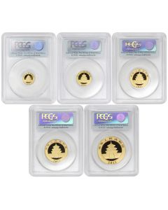 Set of 5 2011 Chinese Gold Panda 500, 200, 100, 50, 10 Yn PCGS Gem BU FS OGP