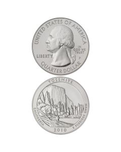2010-P 5 oz 25c Silver America the Beautiful - Yosemite National Park BU Mint Box & CoA