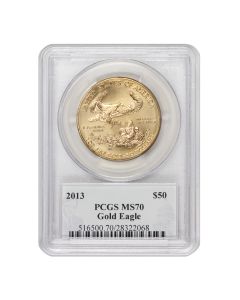 2013 $50 Gold Eagle PCGS MS70 Diehl Label Obverse