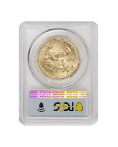 2015 $50 Gold Eagle PCGS MS70 FDOI Flag Label Obverse
