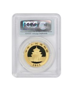 China 2015 Gold Panda 500 Yuan PCGS MS70 FS Flag Label Obverse