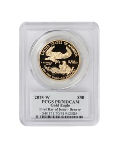 2015-W $50 Gold Eagle PCGS PR70DCAM FDOI Denver Moy Label