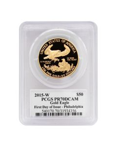 2015-W $50 Gold Eagle PCGS PR70DCAM FDOI Philadelphia Moy Label OGP