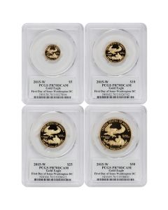 Set of 4 2015-W Gold Eagle PCGS PR70DCAM FDOI Washington DC Moy Label