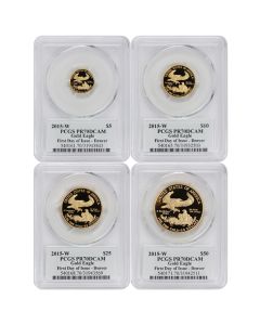 Set of 4 2015-W Gold Eagle PCGS PR70DCAM FDOI Denver Moy Label w/ OGP