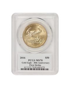 2016 $50 Gold Eagle PCGS MS70 FS Moy Label Obverse