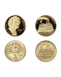 Set of 2 2016-W $5 Gold Mark Twain Commemorative Proof & Unc. w/ OGP