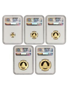 Set of 5 2017 China Gold Pandas NGC MS70 FR Obverse
