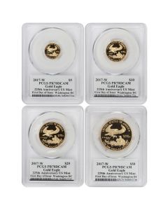 Set of 4 2017-W Gold Eagle PCGS PR70DCAM FDOI Washington DC MCR Label Obverse