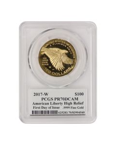 2017-W $100 Gold High Relief Liberty PCGS PR70DCAM FDOI Mercanti Label w/ OGP