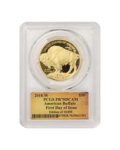 2018-W $50 Gold Buffalo PCGS PR70DCAM FDOI Cleveland Obverse
