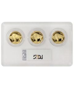 Set of 3 2018-W Gold Buffalos PCGS PR70DCAM FS FDOI DC Denver Philly Moy Label Obverse
