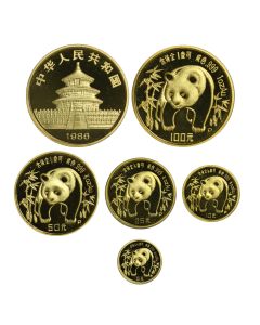 Set of 5 1986 Chinese Gold Panda 100, 50, 25, 10 & 5 Yuan Proof