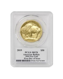 2019 $50 Gold Buffalo PCGS MS70 FDOI Moy Label Obverse